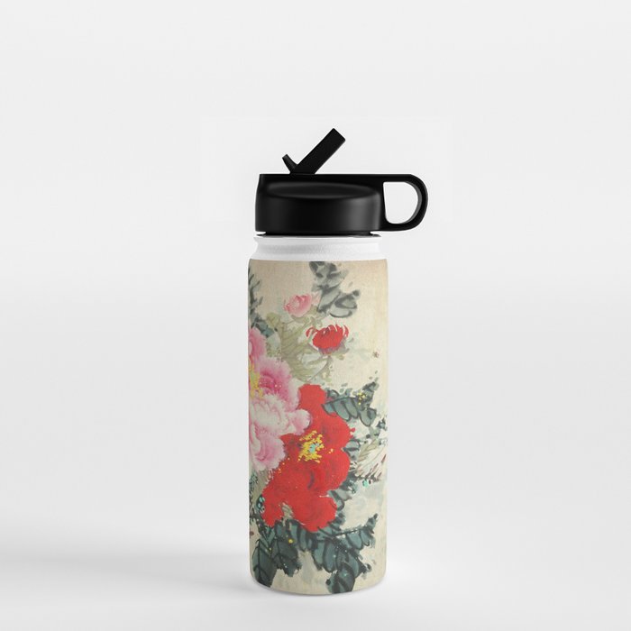 Chinese Peony Blooming Floral Art Water Bottle Gallery Image 1