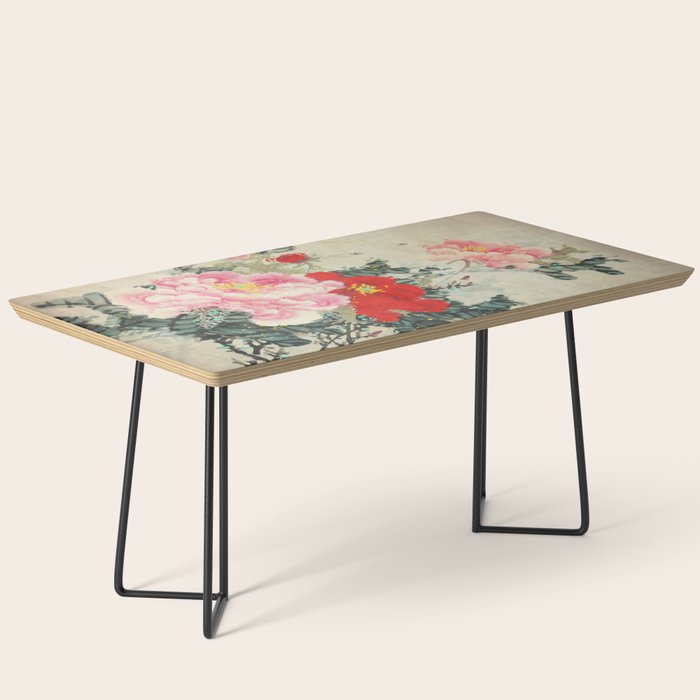 Chinese Peony Blooming Floral Art Coffee Table Gallery Image 1