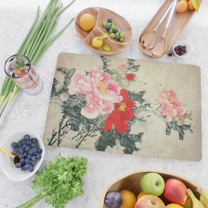 Chinese Peony Blooming Floral Art Cutting Board Gallery Image 2