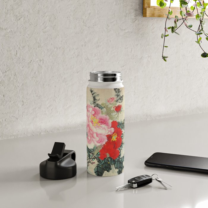 Chinese Peony Blooming Floral Art Water Bottle Gallery Image 4
