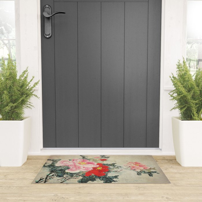 Chinese Peony Blooming Floral Art Welcome Mat Gallery Image 3