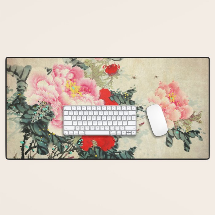 Chinese Peony Blooming Floral Art Desk Mat Gallery Image 1