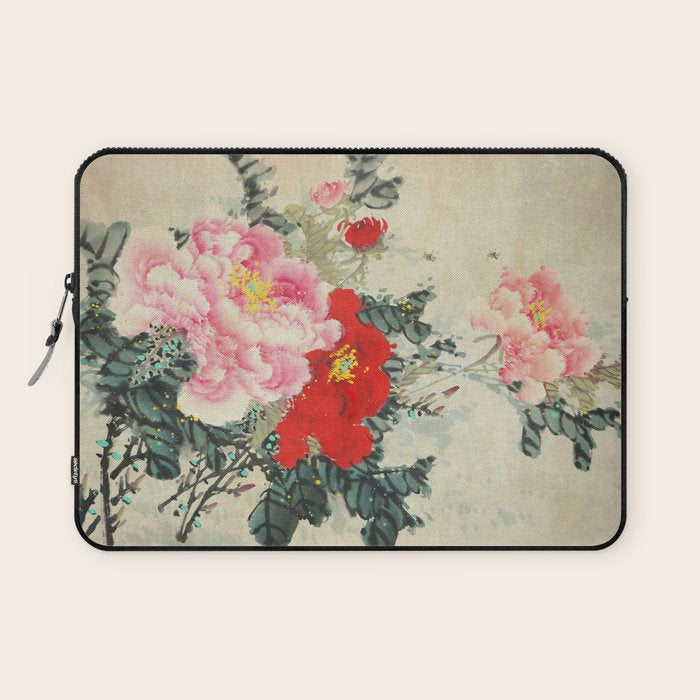Chinese Peony Blooming Floral Art Laptop Sleeve Gallery Image 1
