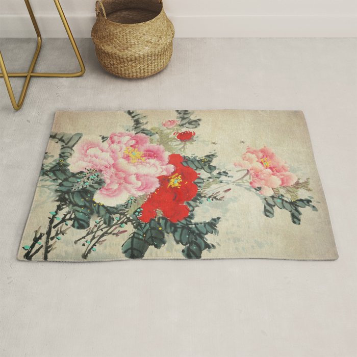 Chinese Peony Blooming Floral Art Rug Gallery Image 1