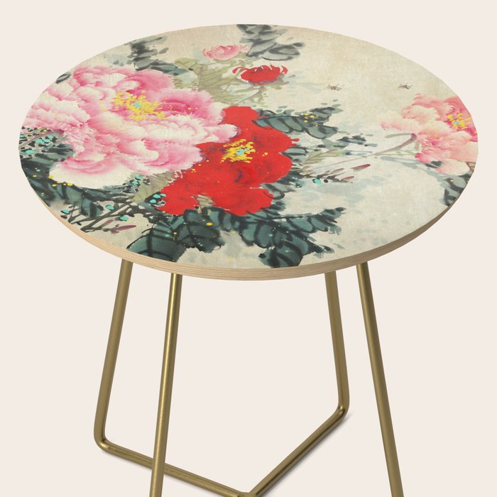 Chinese Peony Blooming Floral Art Side Table Gallery Image 2