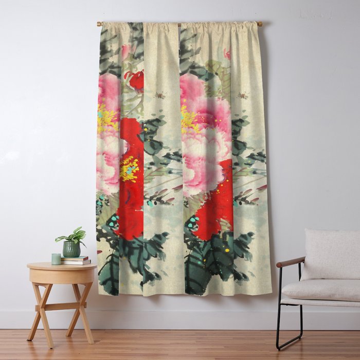 Chinese Peony Blooming Floral Art Window Curtain Gallery Image 1