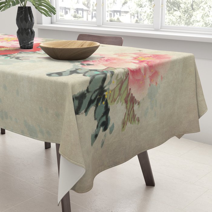 Chinese Peony Blooming Floral Art Tablecloth Gallery Image 3