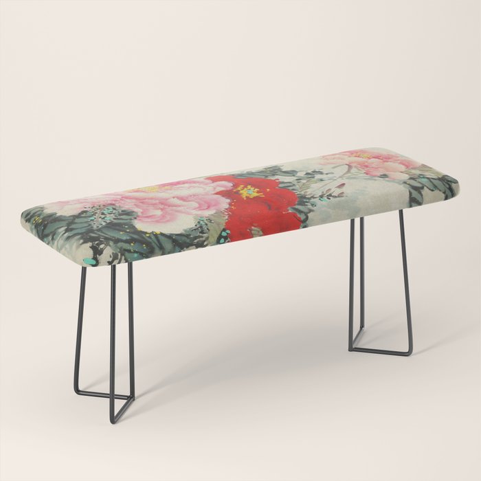 Chinese Peony Blooming Floral Art Bench Gallery Image 1