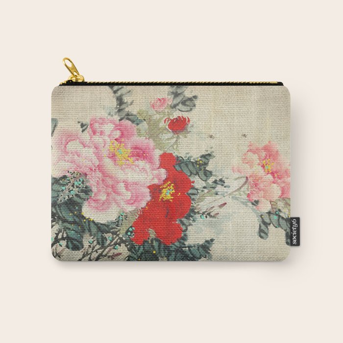 Chinese Peony Blooming Floral Art Carry All Pouch Gallery Image 1