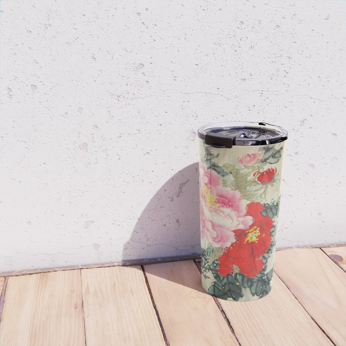Chinese Peony Blooming Floral Art Travel Mug Gallery Image 4