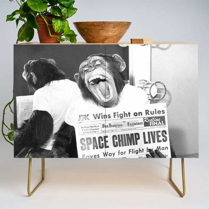 Space Chimp Lives - NASA Moon Flight black and white photograph Credenza Gallery Image 1