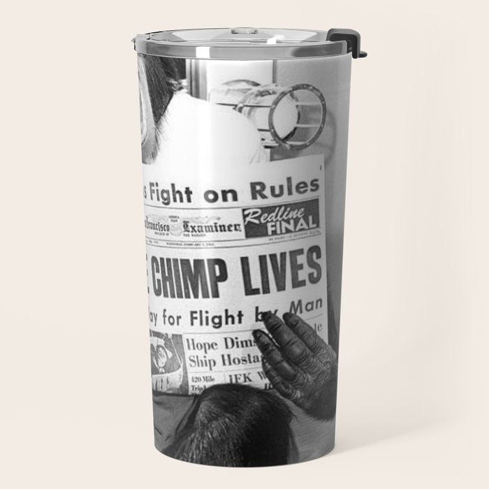 Space Chimp Lives - NASA Moon Flight black and white photograph Travel Mug Gallery Image 2