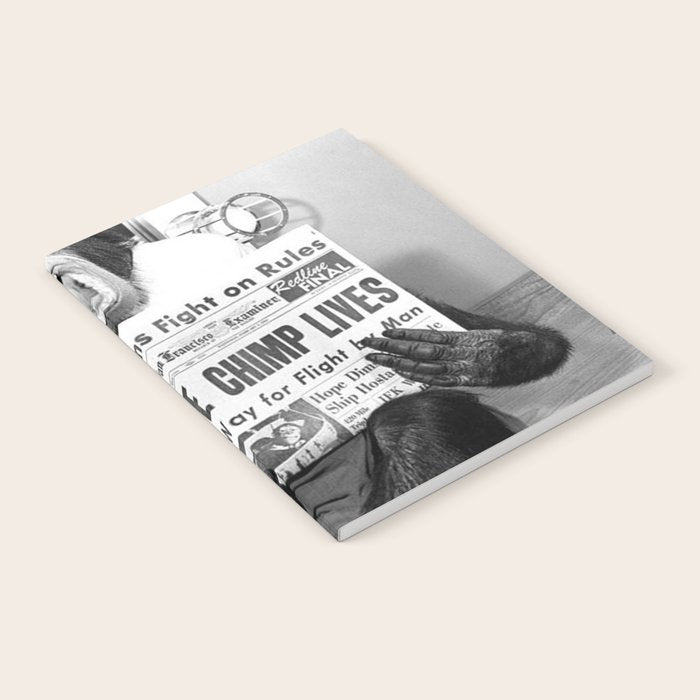Space Chimp Lives - NASA Moon Flight black and white photograph Notebook Gallery Image 1