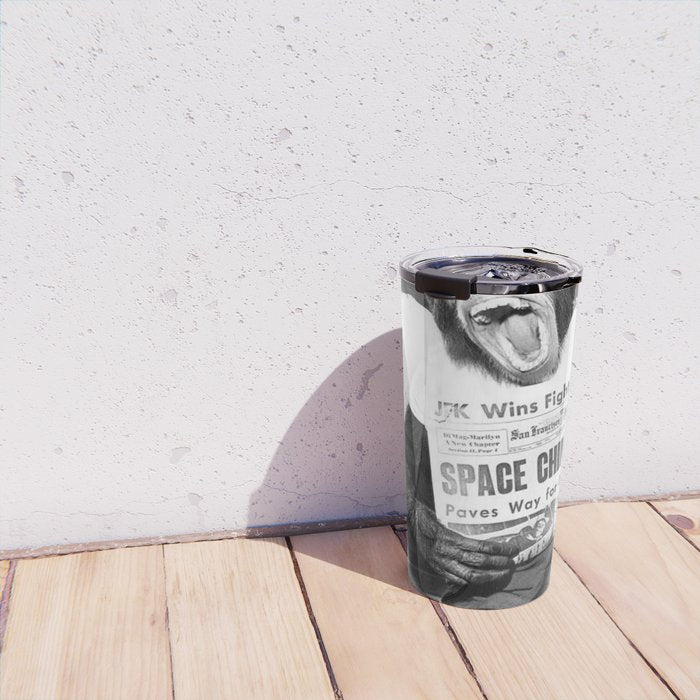 Space Chimp Lives - NASA Moon Flight black and white photograph Travel Mug Gallery Image 4