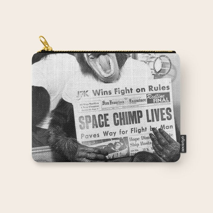 Space Chimp Lives - NASA Moon Flight black and white photograph Carry All Pouch Gallery Image 1