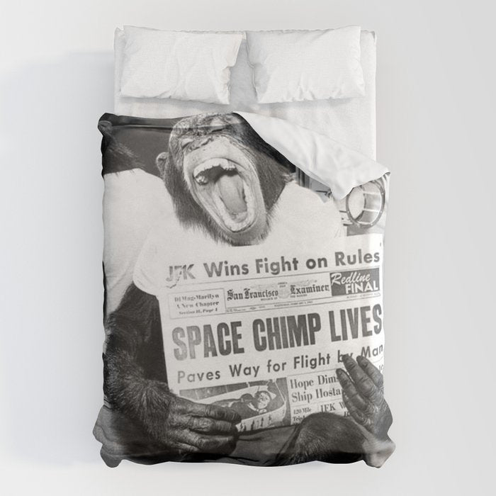 Space Chimp Lives - NASA Moon Flight black and white photograph Duvet Cover Gallery Image 6