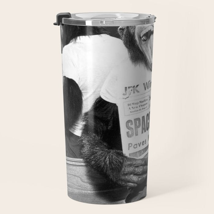 Space Chimp Lives - NASA Moon Flight black and white photograph Travel Mug Gallery Image 3