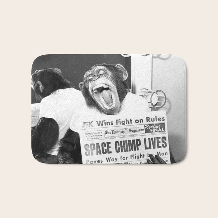 Space Chimp Lives - NASA Moon Flight black and white photograph Bath Mat Gallery Image 1