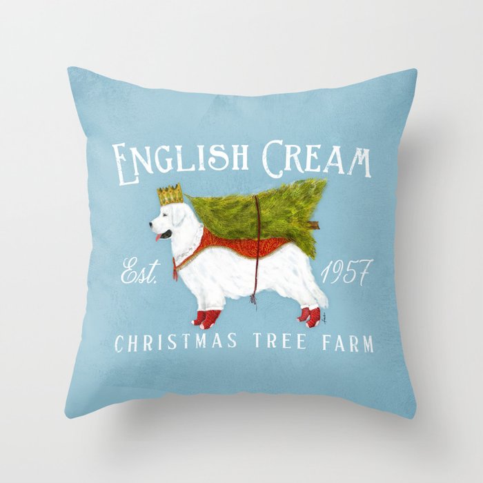 English Cream golden retriever dog christmas tree holiday farm art  Throw Pillow Gallery Image 6