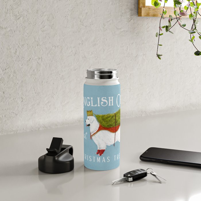 English Cream golden retriever dog christmas tree holiday farm art  Water Bottle Gallery Image 4