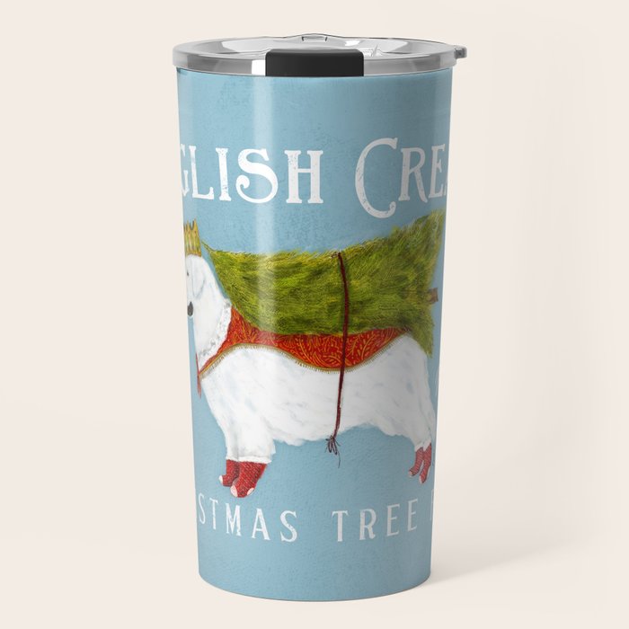 English Cream golden retriever dog christmas tree holiday farm art  Travel Mug Gallery Image 1