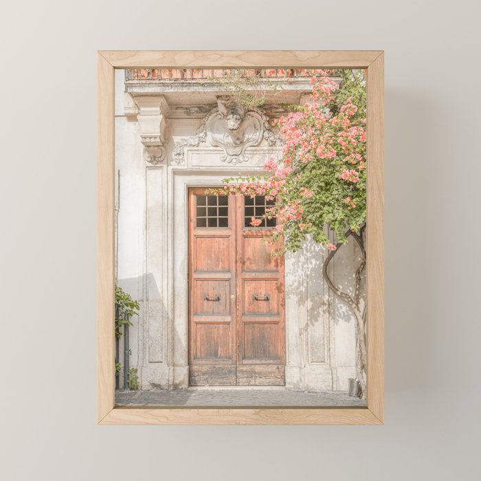 Floral Entry In Rome | Front Door Collection Travel Photography Art Print | Pink Summer Flowers In Italy Mini Art Print Gallery Image 1