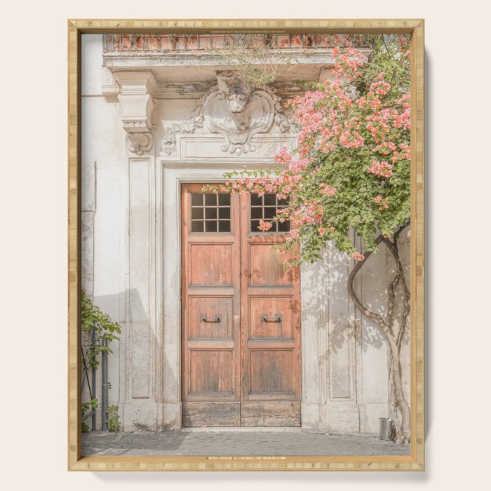 Floral Entry In Rome | Front Door Collection Travel Photography Art Print | Pink Summer Flowers In Italy Serving Tray Gallery Image 1