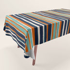 Stripes Abstract, Orange, Teal, Navy Tablecloth Gallery Image 1