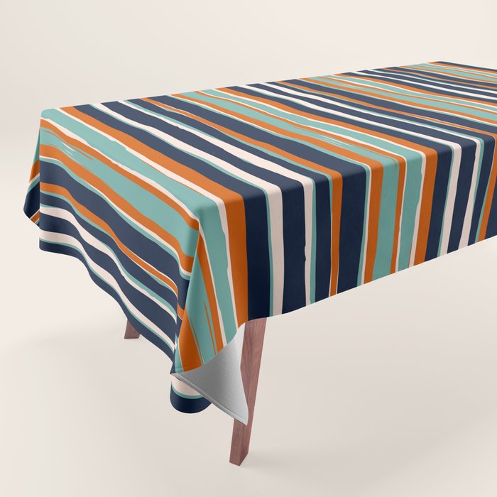 Stripes Abstract, Orange, Teal, Navy Tablecloth Gallery Image 1
