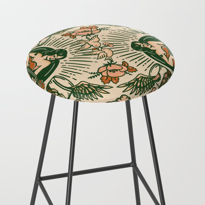 Whiskey & Lyrics Pattern Featuring A Pinup Girl Playing Guitar, Peach Cream Version Stool Gallery Image 2