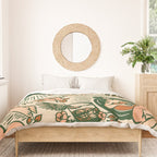 Whiskey & Lyrics Pattern Featuring A Pinup Girl Playing Guitar, Peach Cream Version Duvet Cover Gallery Image 3