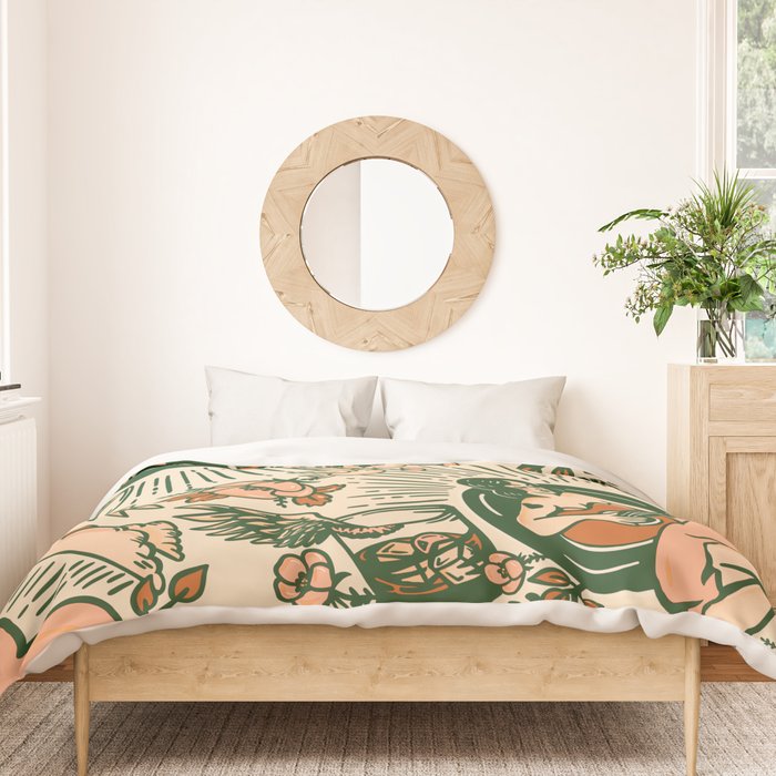 Whiskey & Lyrics Pattern Featuring A Pinup Girl Playing Guitar, Peach Cream Version Duvet Cover Gallery Image 3