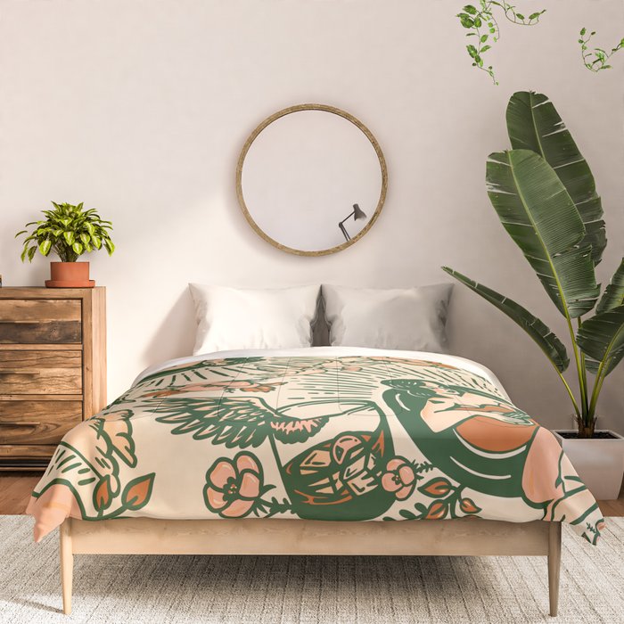 Whiskey & Lyrics Pattern Featuring A Pinup Girl Playing Guitar, Peach Cream Version Comforter Gallery Image 3