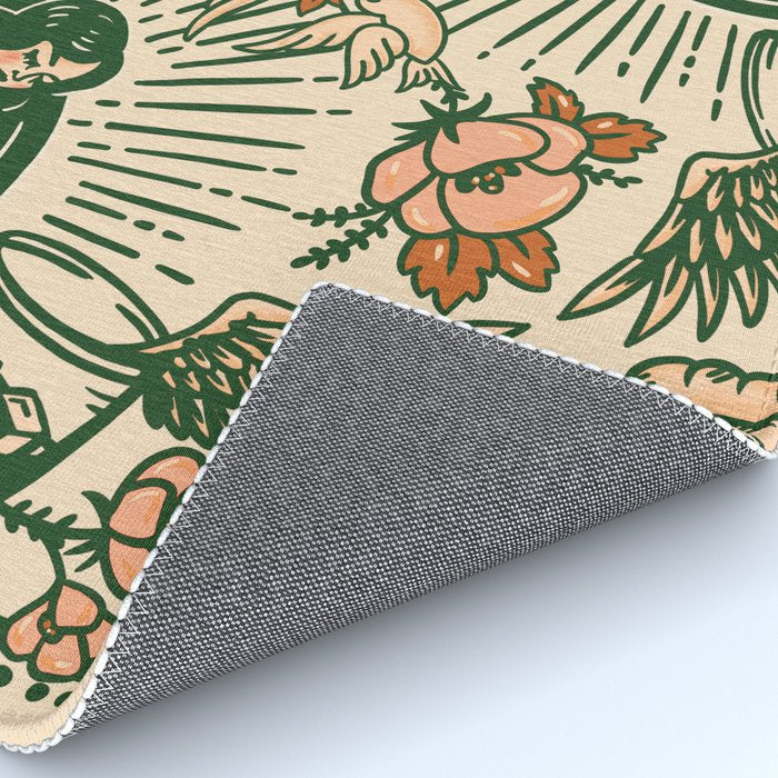 Whiskey & Lyrics Pattern Featuring A Pinup Girl Playing Guitar, Peach Cream Version Rug Gallery Image 4