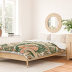 Whiskey & Lyrics Pattern Featuring A Pinup Girl Playing Guitar, Peach Cream Version Duvet Cover Gallery Image 2