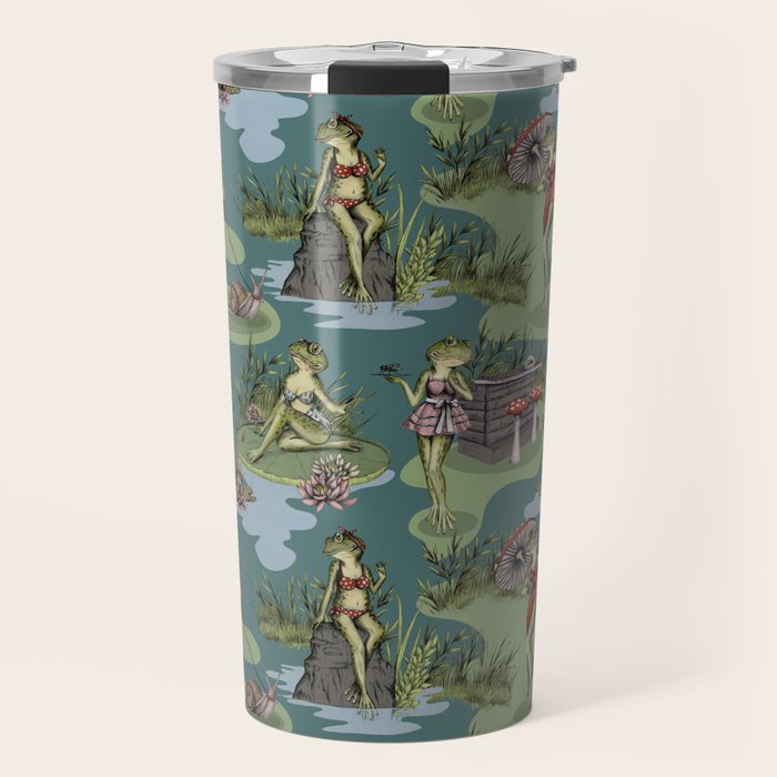 Vintage Pin-Up Girl Frogs Travel Mug Gallery Image 1