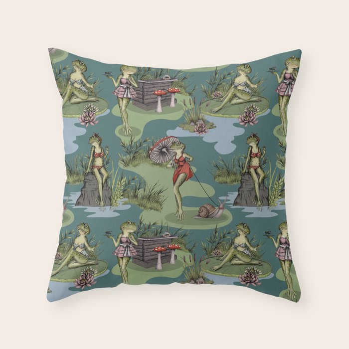 Vintage Pin-Up Girl Frogs Throw Pillow Gallery Image 6