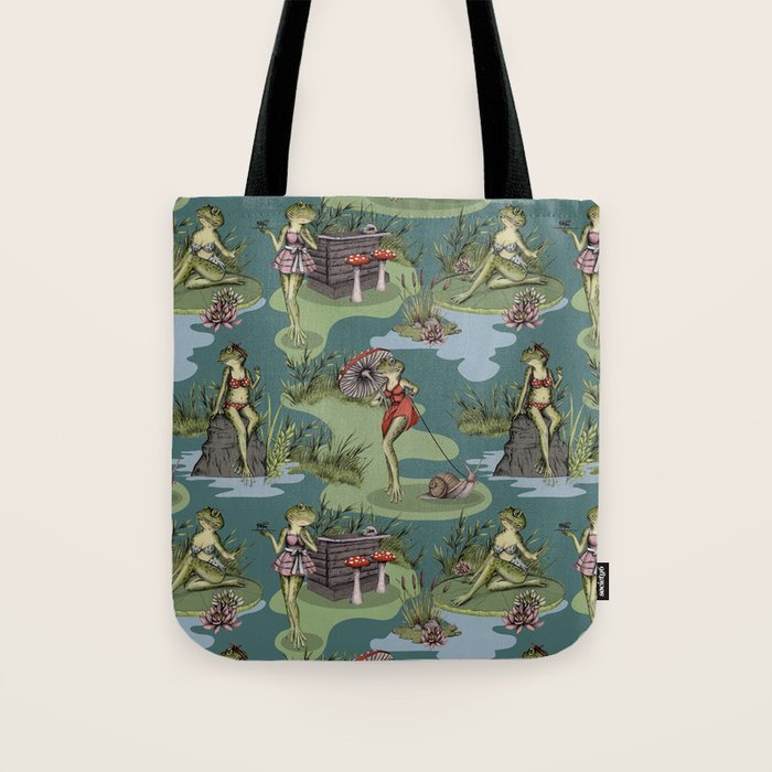Vintage Pin-Up Girl Frogs Tote Bag Gallery Image 1