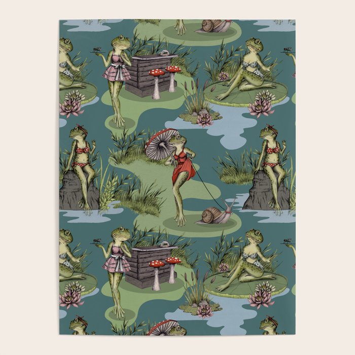 Vintage Pin-Up Girl Frogs Poster Gallery Image 1