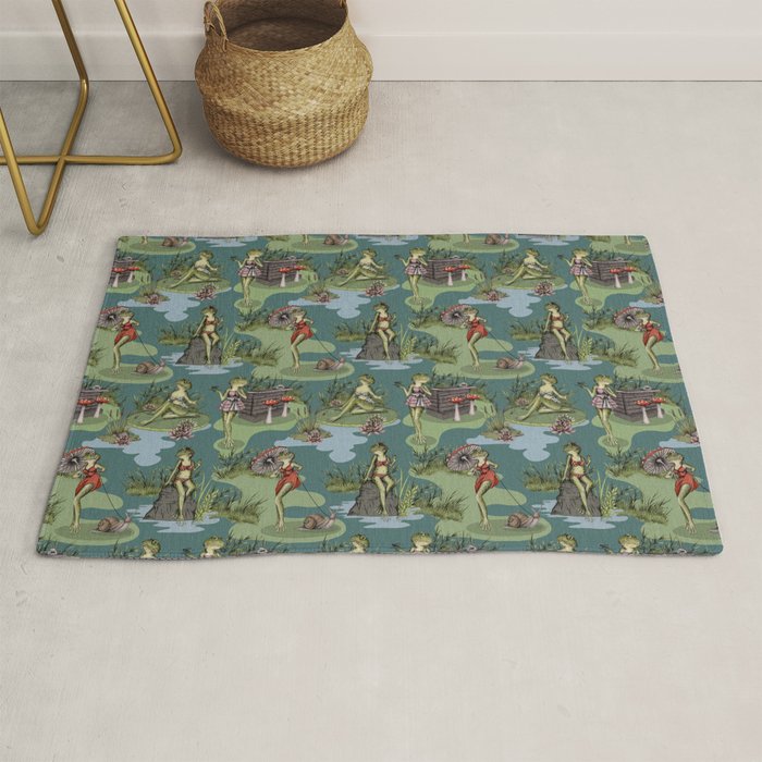 Vintage Pin-Up Girl Frogs Rug Gallery Image 1