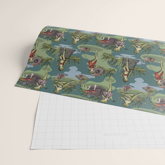 Vintage Pin-Up Girl Frogs Wrapping Paper Gallery Image 2