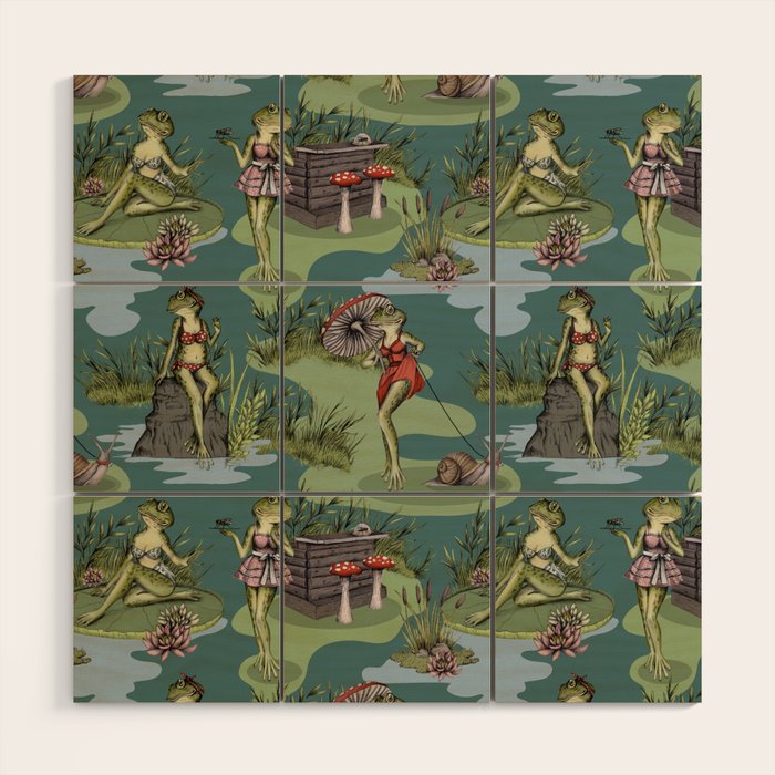 Vintage Pin-Up Girl Frogs Wood Wall Art Gallery Image 1