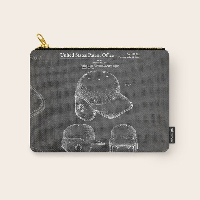 Baseball Helmet Patent - Baseball Player Art - Black Chalkboard Carry All Pouch Gallery Image 1