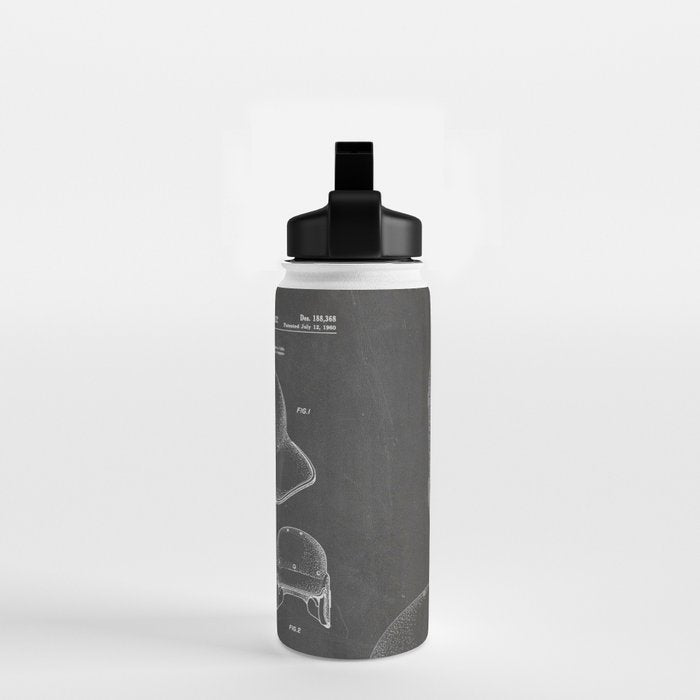 Baseball Helmet Patent - Baseball Player Art - Black Chalkboard Water Bottle Gallery Image 2