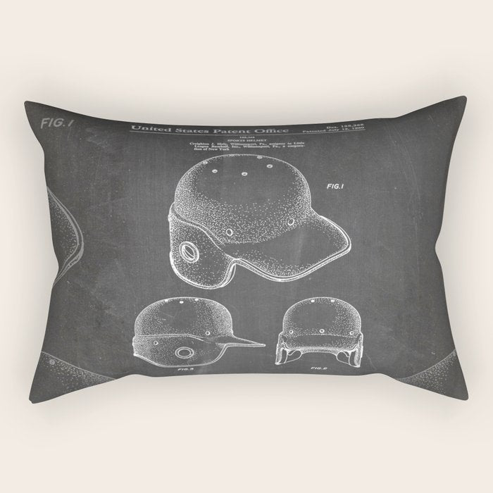 Baseball Helmet Patent - Baseball Player Art - Black Chalkboard Rectangular Pillow Gallery Image 1