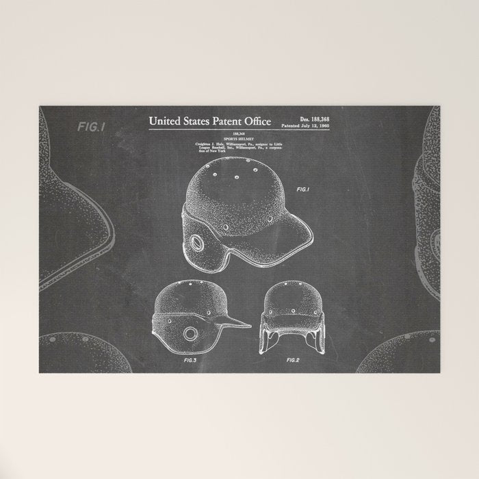Baseball Helmet Patent - Baseball Player Art - Black Chalkboard Welcome Mat Gallery Image 1