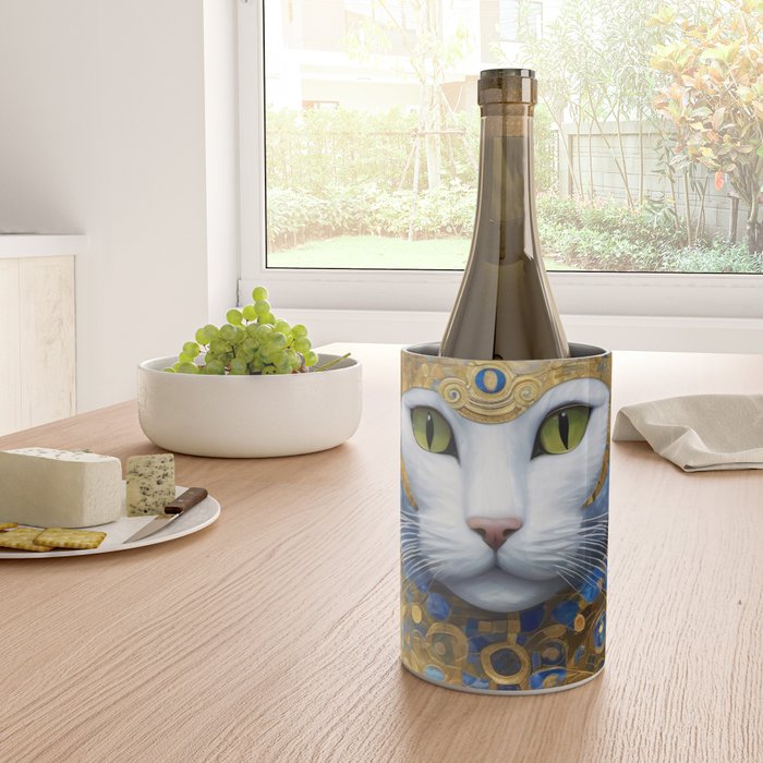 Gustav Klimt Style White Cat with Beautiful Costume Wine Chiller Gallery Image 4