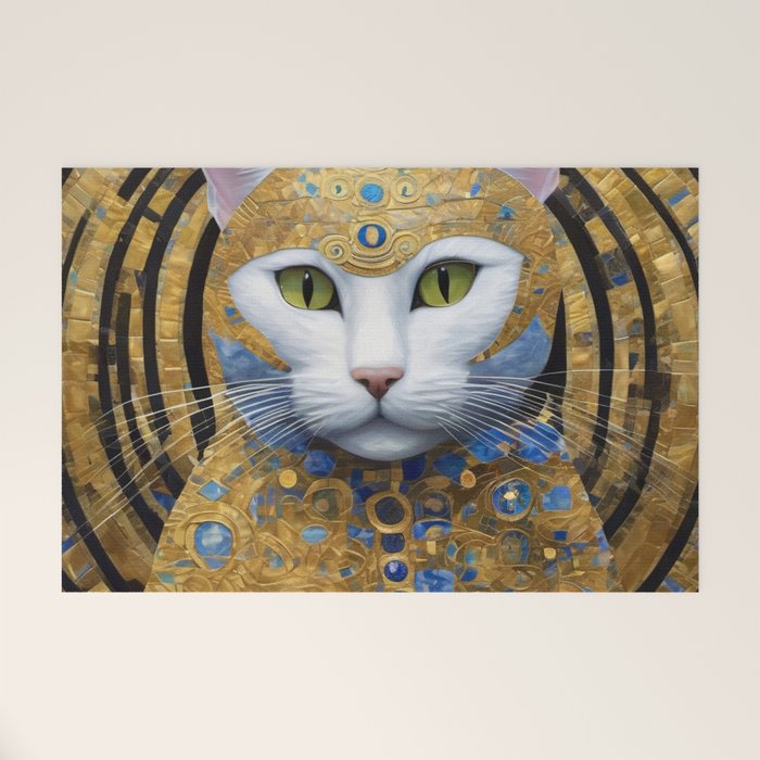Gustav Klimt Style White Cat with Beautiful Costume Welcome Mat Gallery Image 1
