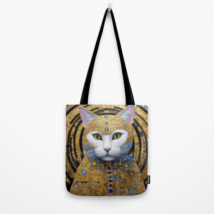 Gustav Klimt Style White Cat with Beautiful Costume Tote Bag Gallery Image 2