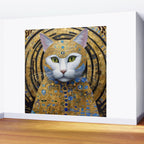 Gustav Klimt Style White Cat with Beautiful Costume Wall Mural Gallery Image 2